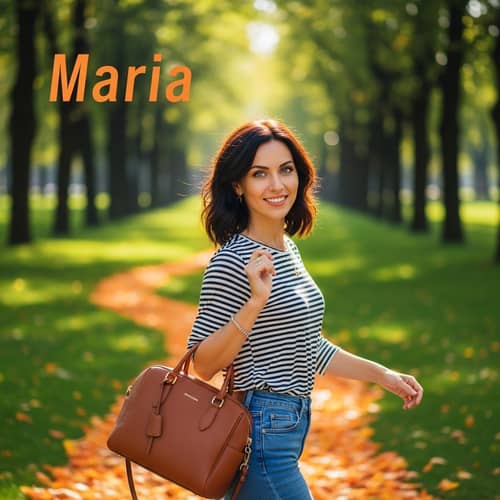 Meet Maria | Casual Style in Autumn Park with Leather Handbag