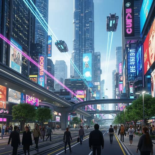Futuristic Cityscape with Diverse Population | Hyper-Advanced Civilization