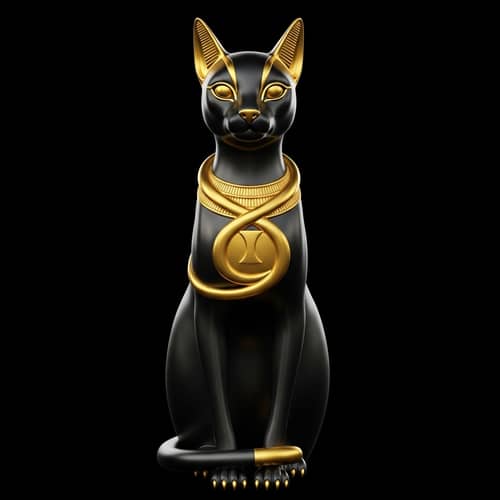 Majestic Bastet Cat in Gold & Black Colors