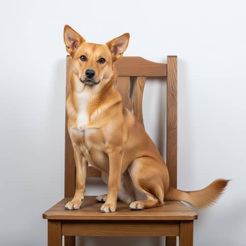 Medium-Sized Golden Brown Dog Sitting Comfortably on Wooden Chair