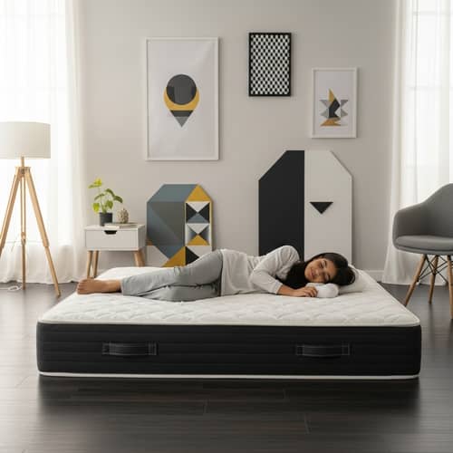 Peaceful South Asian Girl Resting on Modern Interior Mattress