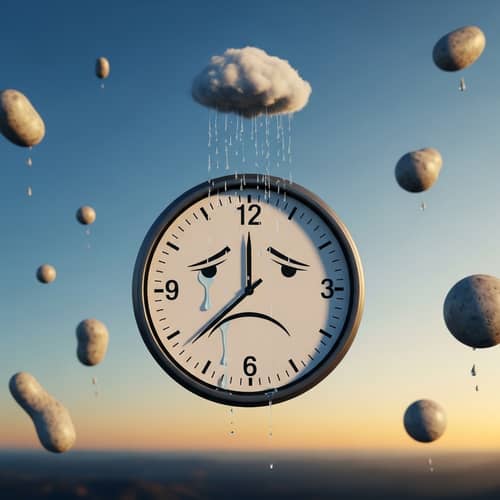 Surrealist Clock Scene: 3:10 Time with Melancholic Atmosphere