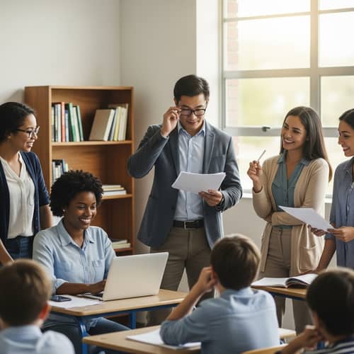 Diverse Group of Teachers in Vibrant Classroom Setting