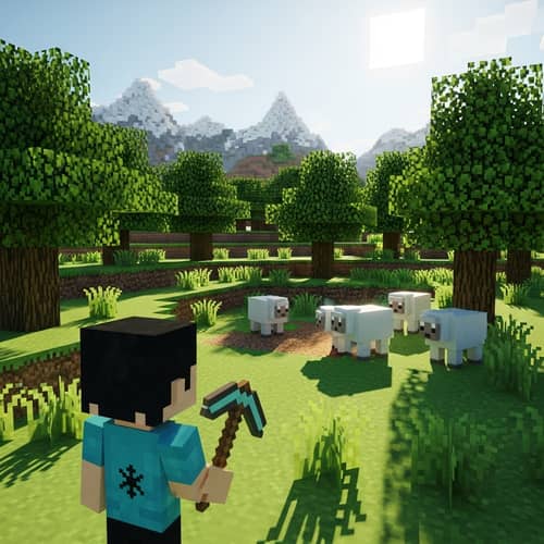 Immersive Pixelated Voxel Game Scene: Player's First Day Adventure