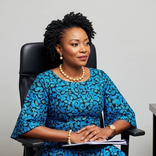 Elegant African Woman in Forties | Office Chair Profile View