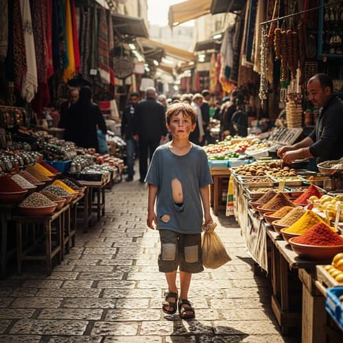 Young Boy Walking in Jerusalem Old City - Emotional Scene