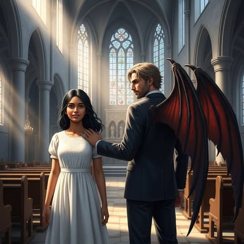 South Asian Girl in White Dress & Blond Man in Historical Church