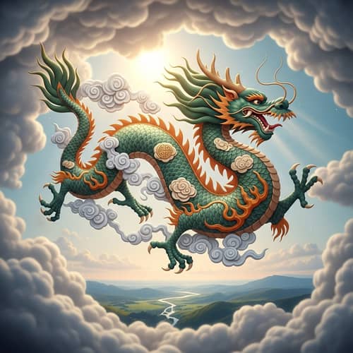 2024 Wooden Green Dragon in Dynamic Pose | Eastern Mythology