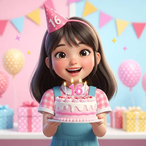 Young Asian Girl's Joyous 16th Birthday Celebration