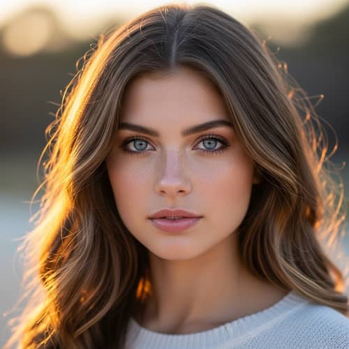 Pretty Young Woman with Blue Eyes