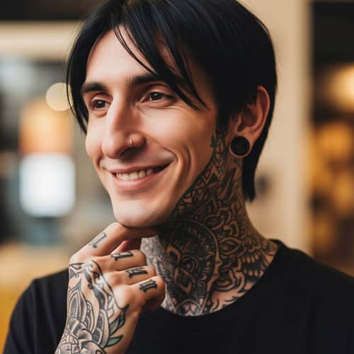Tall Male with Tattoos and Black Hair | Enigmatic Smile