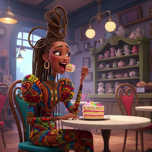 Animated Black Girl in High-Fashion with African Print Clothes