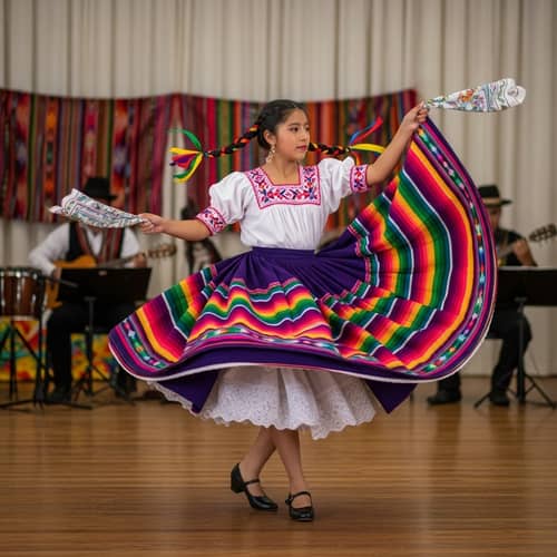 12-Year-Old Hispanic Girl Dancing Saya - Traditional Bolivian Dance