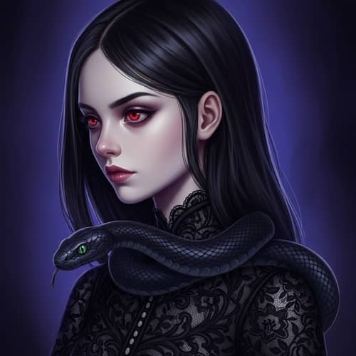 Gothic Fantasy Digital Painting of Mysterious Young Girl with Black Snake