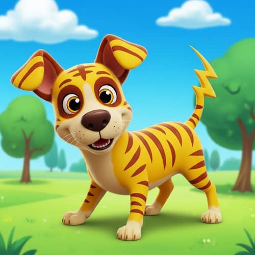 Cartoon Style Adorable Domestic Dog | Cute Yellow Fur Creature