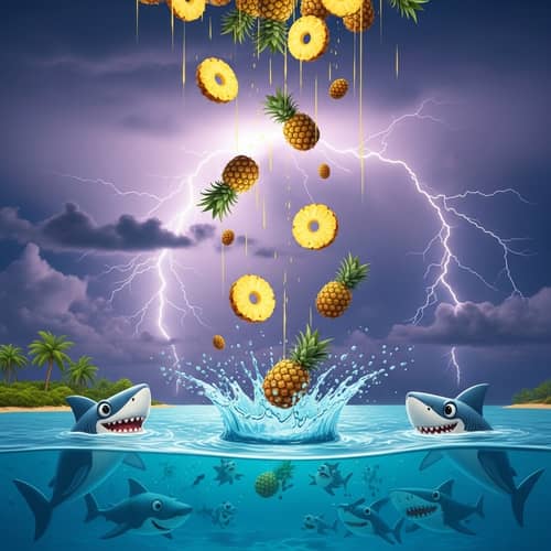 Vibrant Cartoon Pineapple Storm | Tropical Ocean Adventure