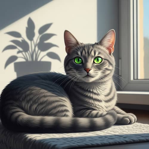 Grey Domestic Cat with Bright Green Eyes