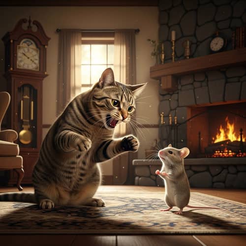 Cat and Mouse Heated Argument in Cozy Living Room