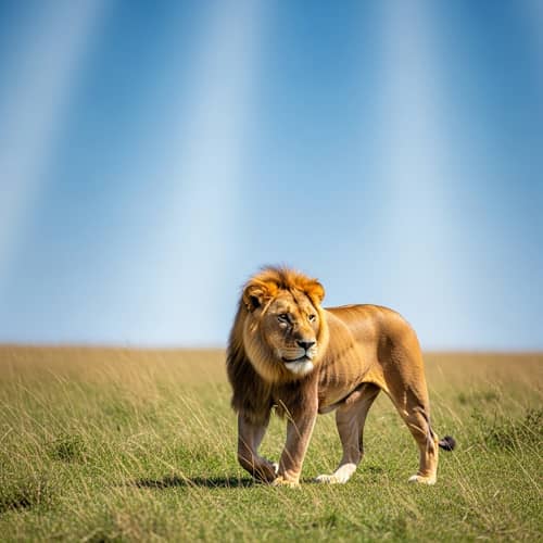 Majestic Lion Roaming in Grassy Savannah | King of the Jungle