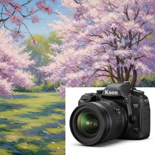 Serene Garden and Cherry Blossoms: Impressionist Art Inspired by Monet