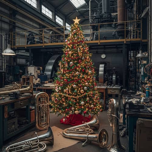 Christmas Tree in Tuba Workshop | Industrial Festive Contrast
