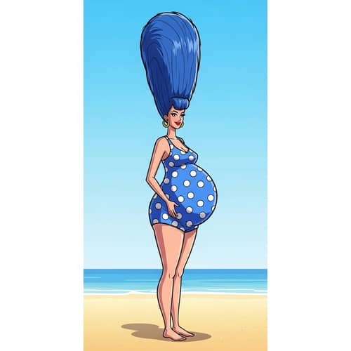 Colorful Cartoon Illustration of Pregnant Woman on Beach