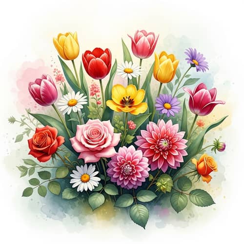 Vibrant Flowers Watercolor Painting | Tranquil Garden Scene