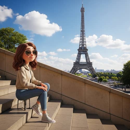 3D Animation-Inspired Image of Girl with Copper-Brown Hair and Sunglasses