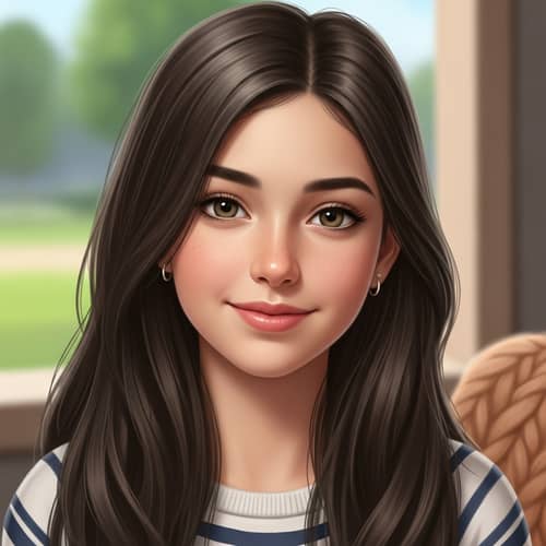 Young Teen Girl with Brunette Long Hair | Trendy Style