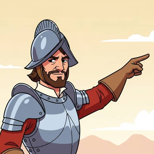 15th Century Spanish Conquistador Cartoon: Serious Yet Smiling