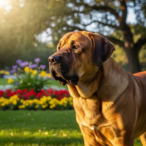 Spanish Dog in Green Park: Robust Canine with Shiny Coat