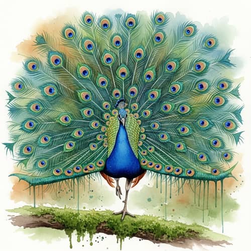 Vibrantly Colored Peacock Watercolor Painting