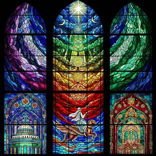 Al-Isra' and Al-Mi'raj Stained Glass Window - Divine Journey Narrative