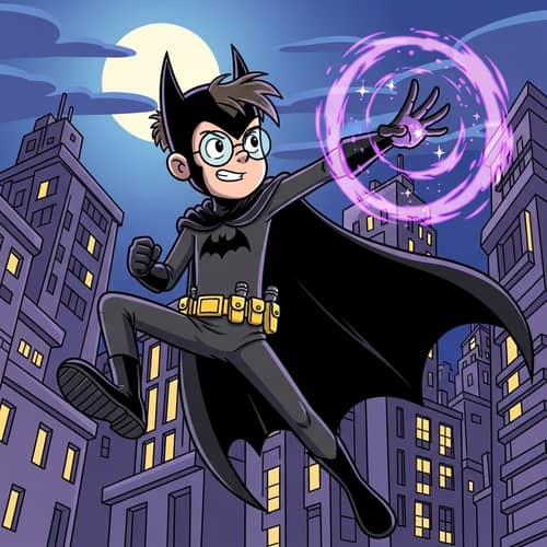 Young Wizard Teenager in Bat-Themed Vigilante Costume