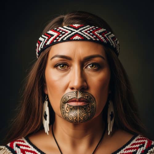 Maori Woman Portrait: Heritage Reflection in Traditional Attire