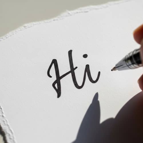 Handwritten 'Hi' Salutation on White Paper with Black Ink Pen