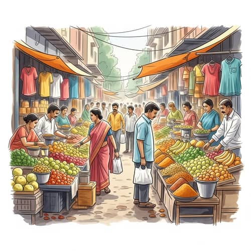 Vibrant Indian Street Market | Watercolor Scene