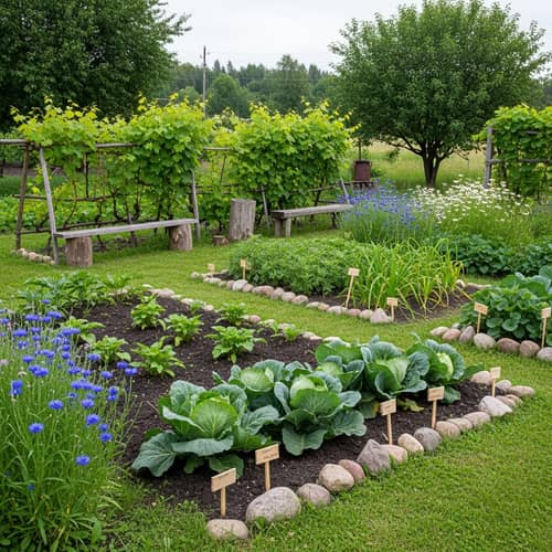 Traditional Belarussian Garden with Vegetables, Veiniks, Thujas & Meadow Flowers