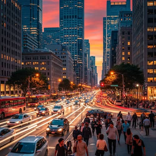 Cosmopolitan Cityscape with Traffic | City Life at Rush Hour