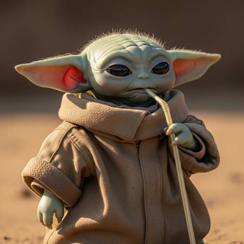 Adorable Green Extraterrestrial Creature Drinking from Straw