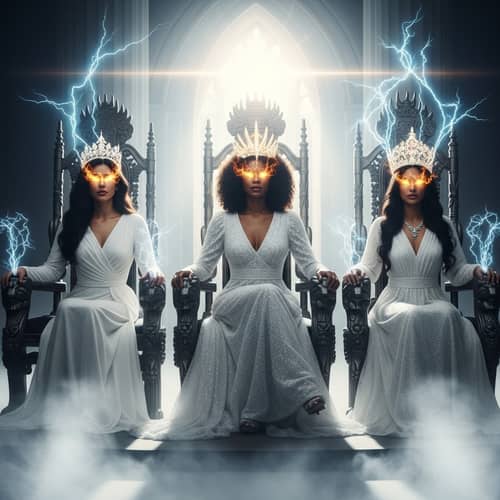 Celestial Queens of Diverse Descent in Throne Room - Enchanting Scene