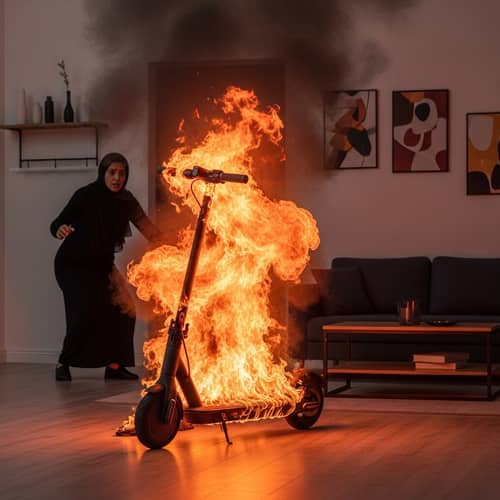 Home Fire Emergency: Woman Escaping from Engulfed E-Scooter