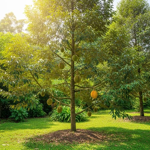 Lush Garden with Durian Tree | Vibrant Subtropical Plants