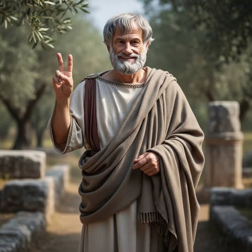 Classical Philosopher Portrait Smiling Peacefully in Natural Setting