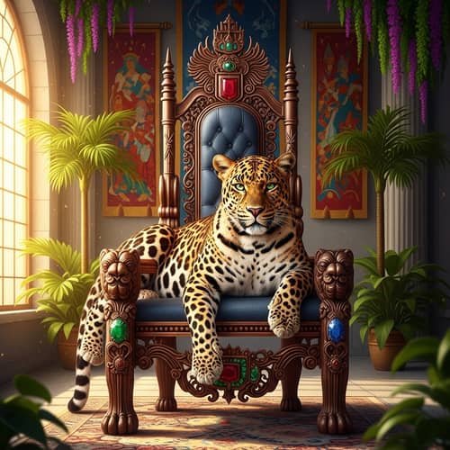 Majestic Leopard on Grand Throne | Regal Power Visuals