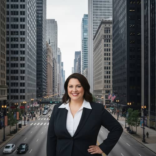 Professional Brunette Woman in Downtown Chicago