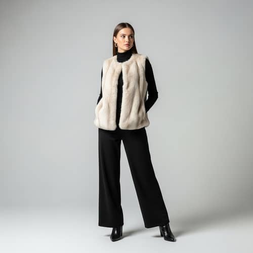 Stylish Woman in Luxurious Faux Fur Vest | Studio Portrait