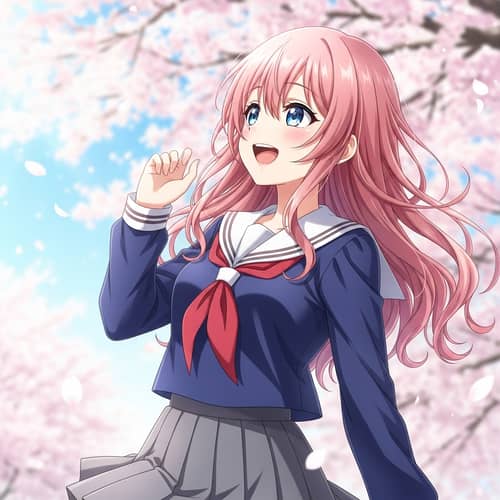 Cute Anime Style Character in Traditional Japanese School Uniform