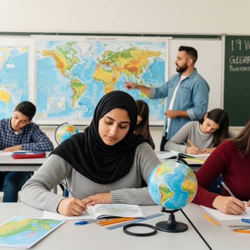Captivating Geography Class with Hijab-Wearing Student