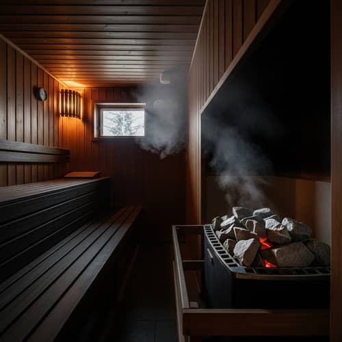 Traditional Finnish Sauna with Hot Stone Stove